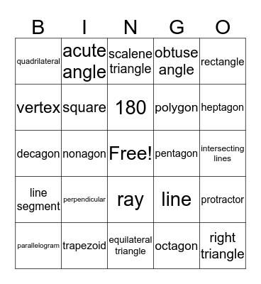 Geometry Bingo Card