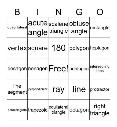 Geometry Bingo Card