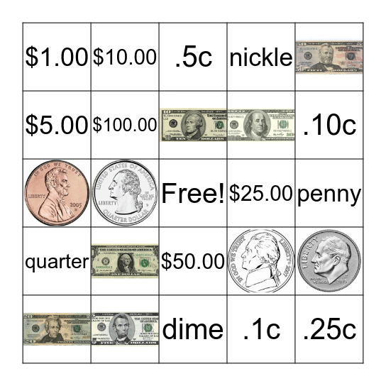 Money Bingo Card