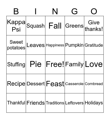 Thankful Bingo  Bingo Card