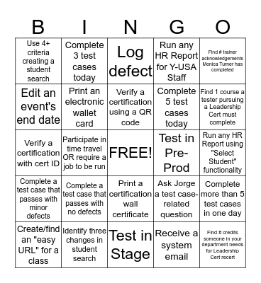 LCDC RELEASE 3.1 TESTING Bingo Card