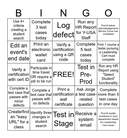 LCDC RELEASE 3.1 TESTING Bingo Card