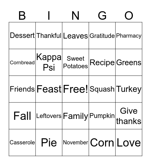 Thankful Bingo Card