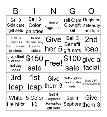 Sephora Bingo Card