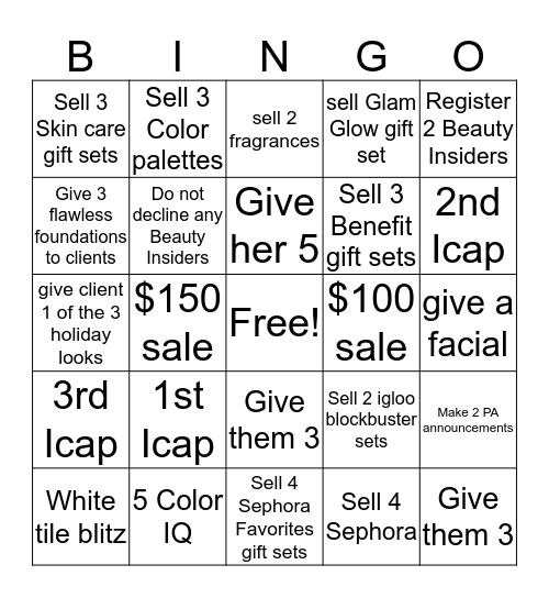 Sephora Bingo Card