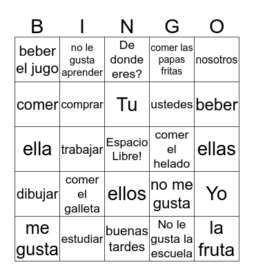 Spanish Bingo Card