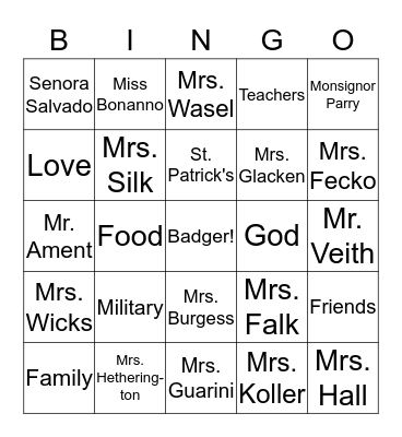 Badger Bingo Card