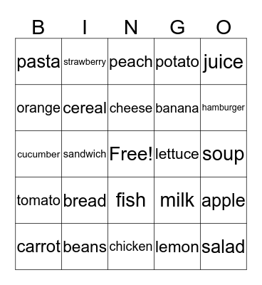 Food Bingo Card