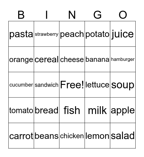 Food Bingo Card