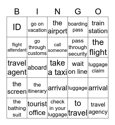 Unidad 1 leccion 1- Vamos de Vacaciones Bingo Card