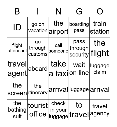 Unidad 1 leccion 1- Vamos de Vacaciones Bingo Card