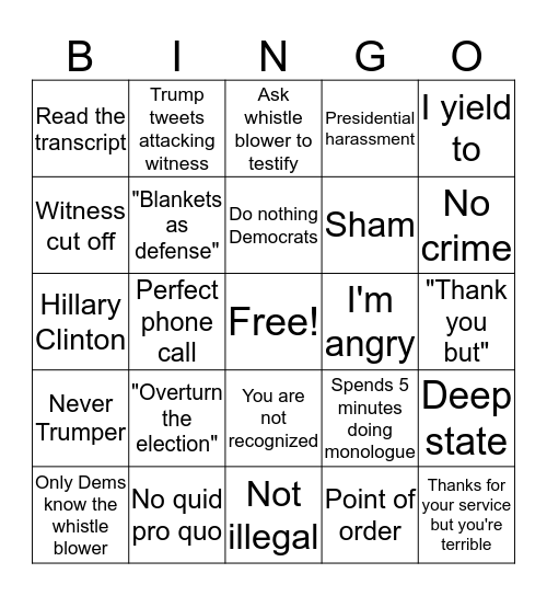 Impeachment Bingo Card