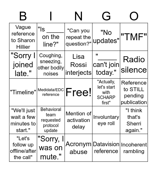 Ops Call Bingo Card