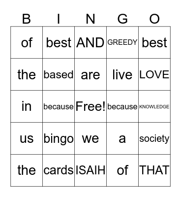 Untitled Bingo Card