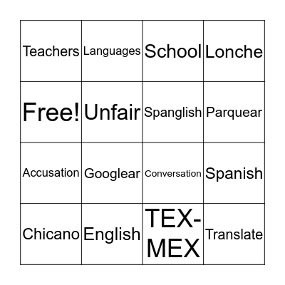 Case 10.1 Bingo Card