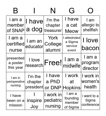 Sigma Bingo Card