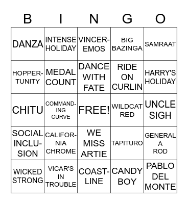 Kentucky Derby Bingo at Creekside Tap Bingo Card