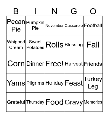 Childrens Ministry Thanksgiving Bingo Card