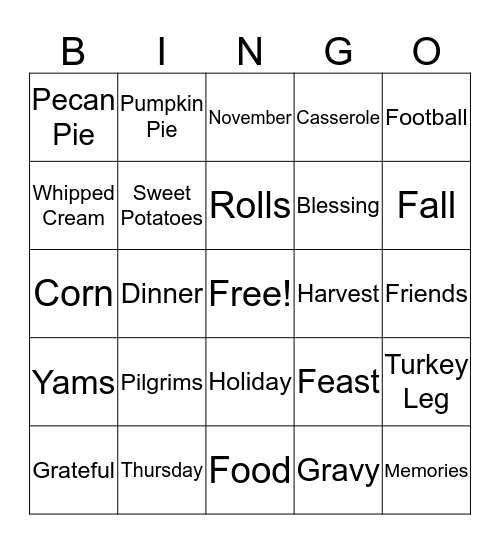 Childrens Ministry Thanksgiving Bingo Card