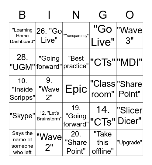 Epic Training All Hands Bingo Card
