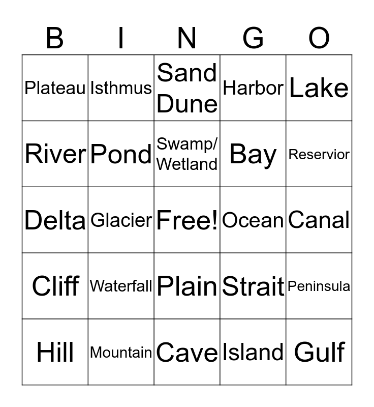 landforms-and-bodies-of-water-bingo-card