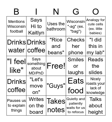 Julia Bingo Card