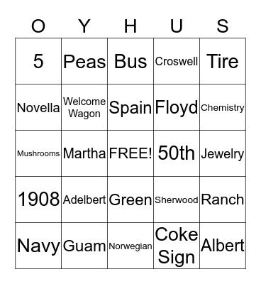 Oyhus Family Reunion Bingo Card