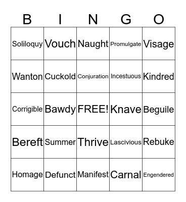 Shakespeare BINGO Card