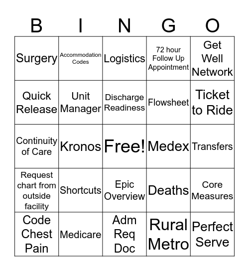 Clerical Content Bingo Card
