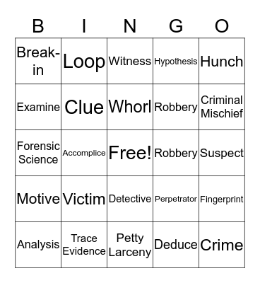 Forensic Bingo Card