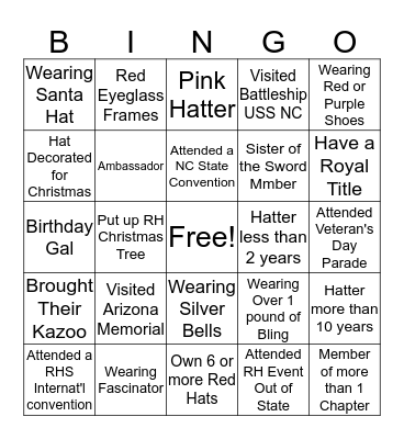 Red Hat Christmas Mixer Bingo Card