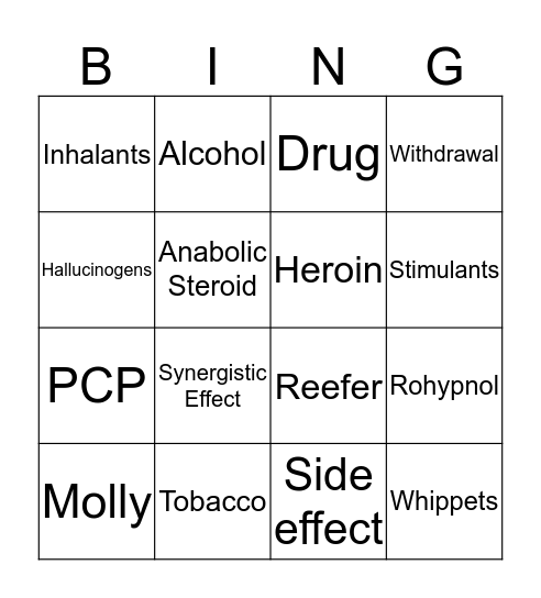 Drug & Addiction Bingo Card
