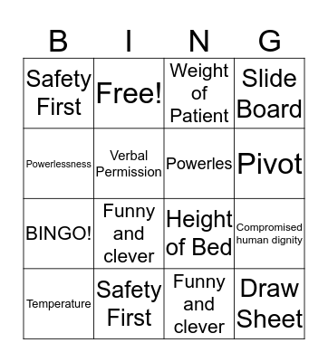 Patient Transfer and Transport Bingo Card