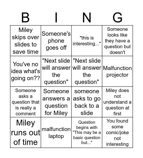 Presentation Bingo Card