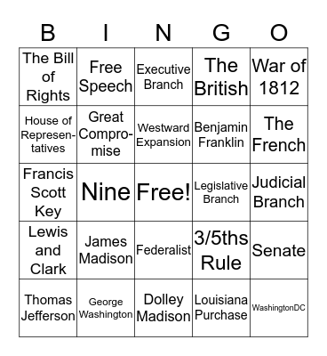 U.S. History Bingo Card