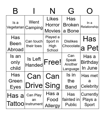 Fellowship Bingo Card