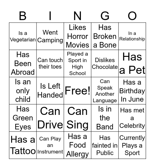 Fellowship Bingo Card