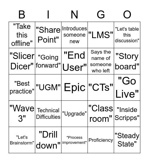 Epic Training All Hands Bingo Card