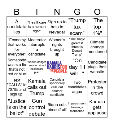 November Debate Bingo Card