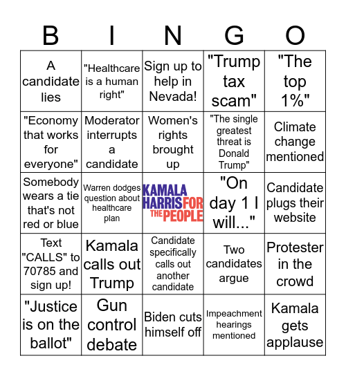 November Debate Bingo Card