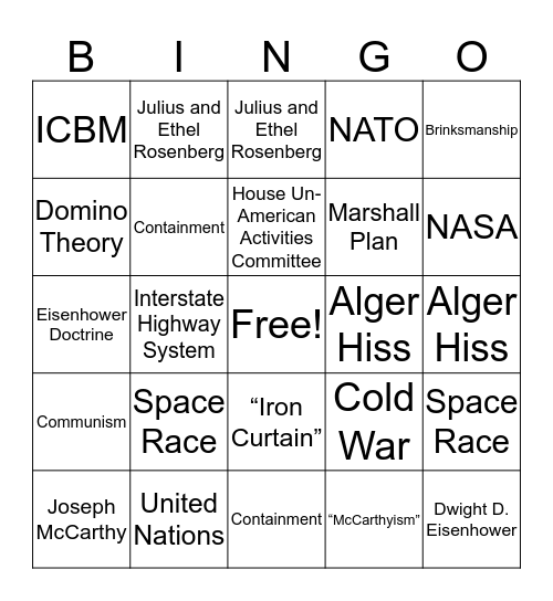 Cold War Bingo Card