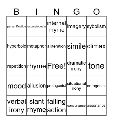 poetic devices Bingo Card