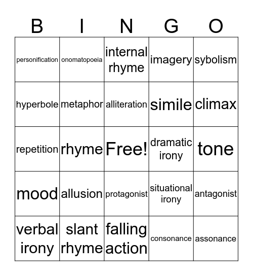 poetic devices Bingo Card