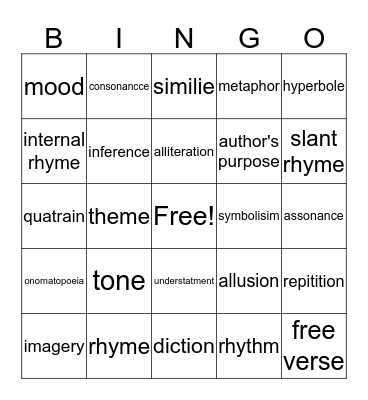 poetic devices Bingo Card