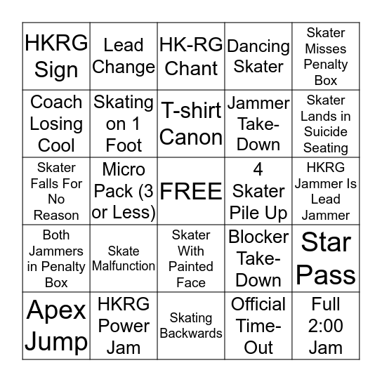 Roller Derby Bingo Card