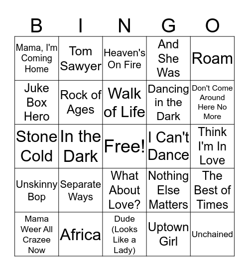 80's Alphabet Bingo Card