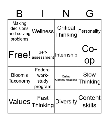 College Thinking  Bingo Card