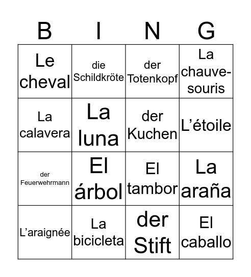 Language Bingo Card