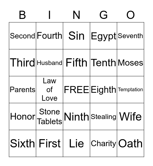 Commandment Bingo Card