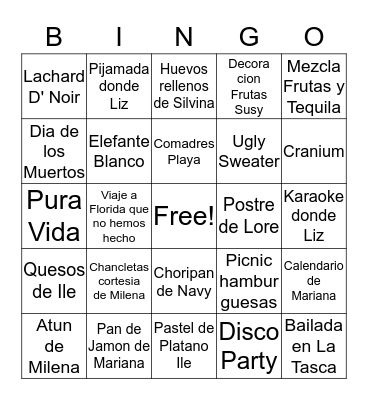 BINGO LAS COMADRES Bingo Card